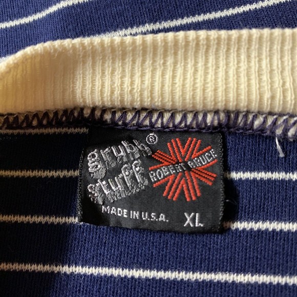 Vintage Mens XL Tee Grubb Stuff Crewneck Shirt Pullover Short Sleeve Blue Stripe - Picture 7 of 10